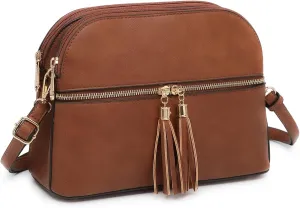 Dasein Women Tassel Zipper Pocket Crossbody Bag Shoulder Purse Fashion Travel Bag with Multi Pockets
