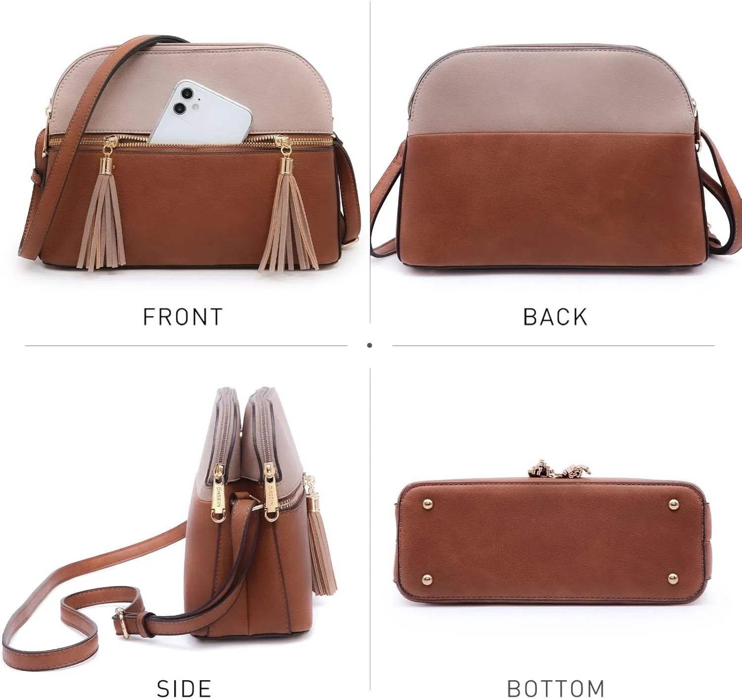 Dasein Women Tassel Zipper Pocket Crossbody Bag Shoulder Purse Fashion Travel Bag with Multi Pockets