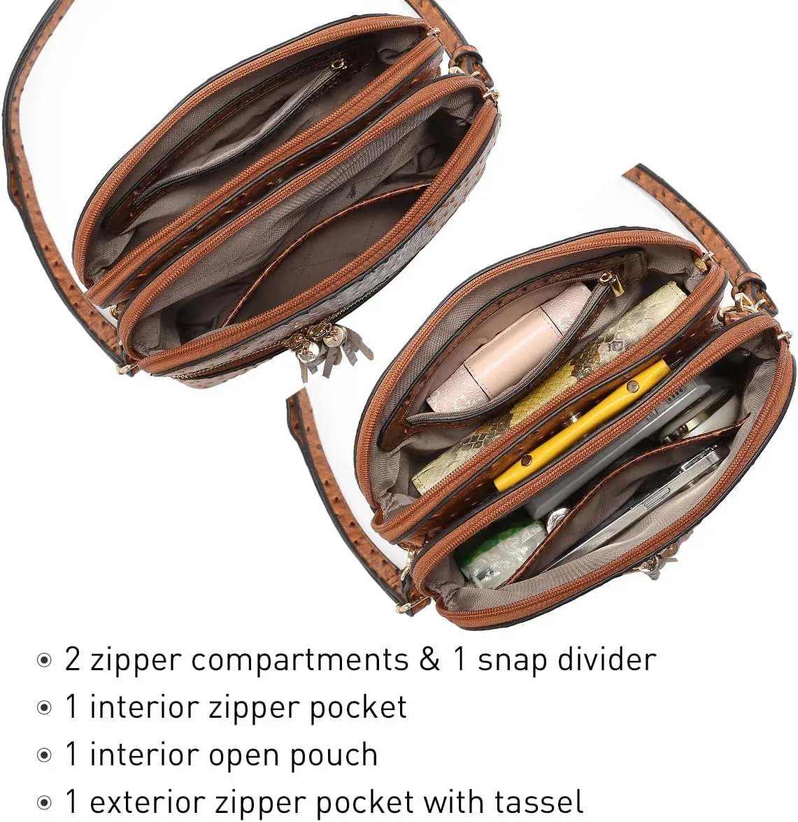 Dasein Women Tassel Zipper Pocket Crossbody Bag Shoulder Purse Fashion Travel Bag with Multi Pockets