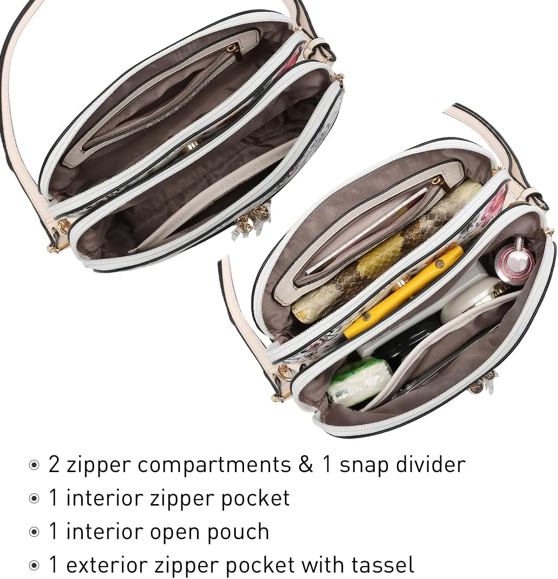 Dasein Women Tassel Zipper Pocket Crossbody Bag Shoulder Purse Fashion Travel Bag with Multi Pockets