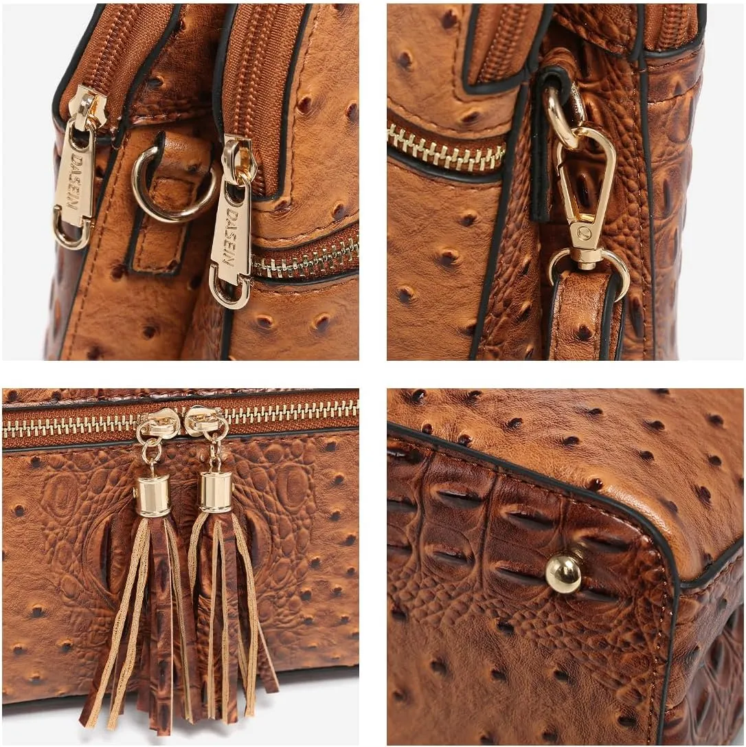 Dasein Women Tassel Zipper Pocket Crossbody Bag Shoulder Purse Fashion Travel Bag with Multi Pockets