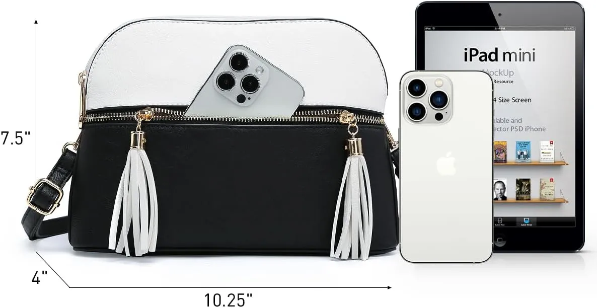 Dasein Women Tassel Zipper Pocket Crossbody Bag Shoulder Purse Fashion Travel Bag with Multi Pockets