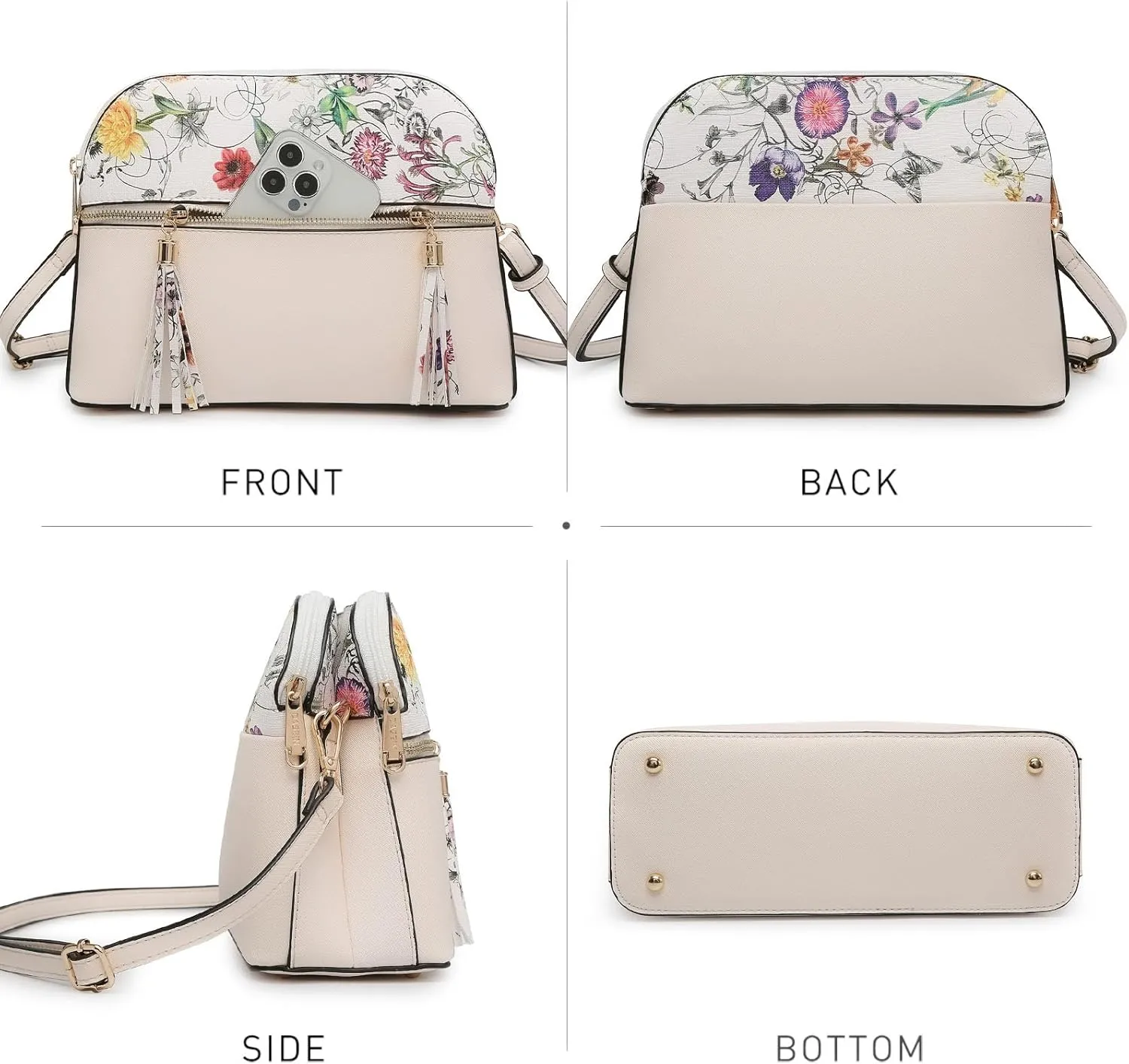 Dasein Women Tassel Zipper Pocket Crossbody Bag Shoulder Purse Fashion Travel Bag with Multi Pockets