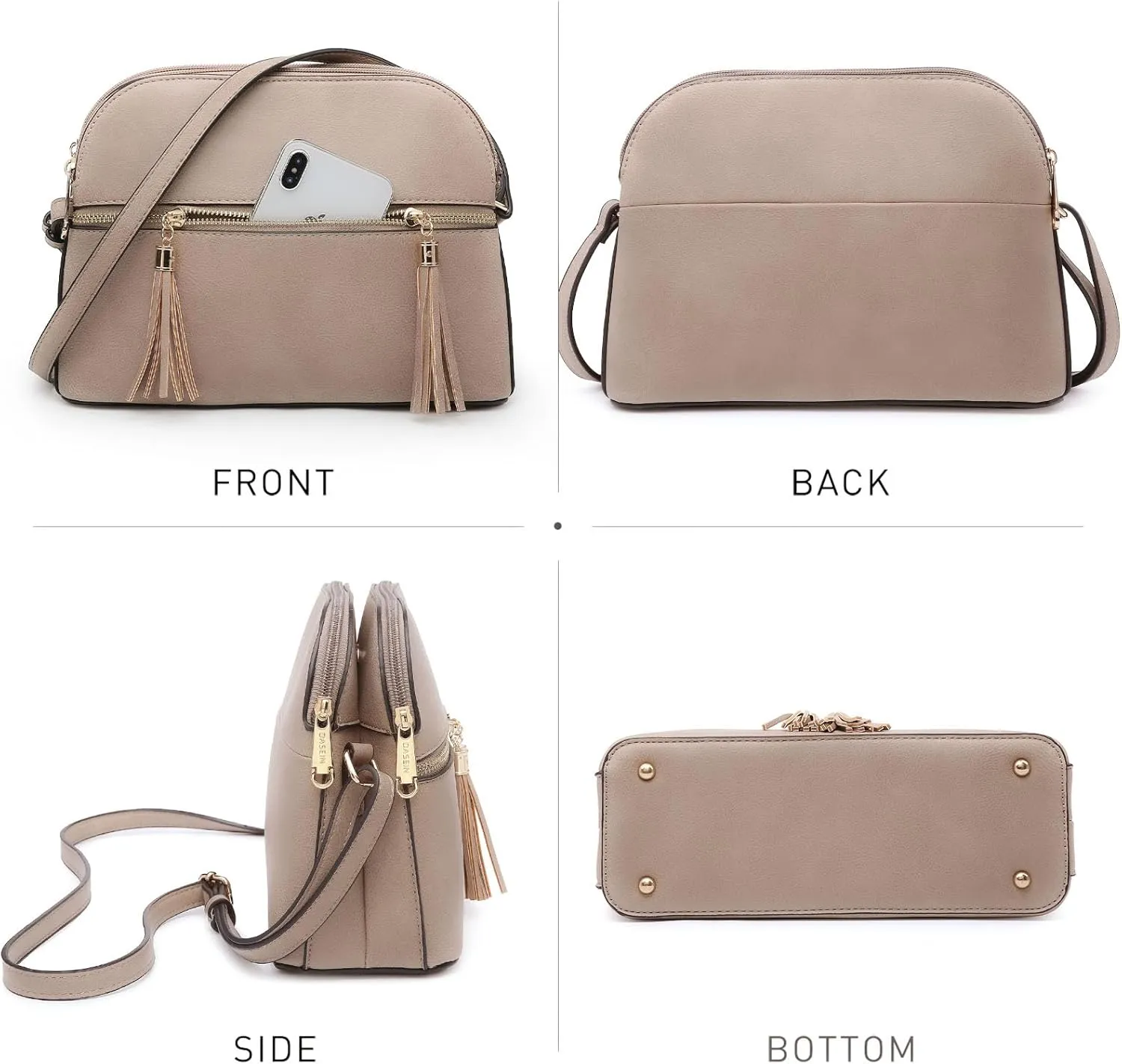 Dasein Women Tassel Zipper Pocket Crossbody Bag Shoulder Purse Fashion Travel Bag with Multi Pockets
