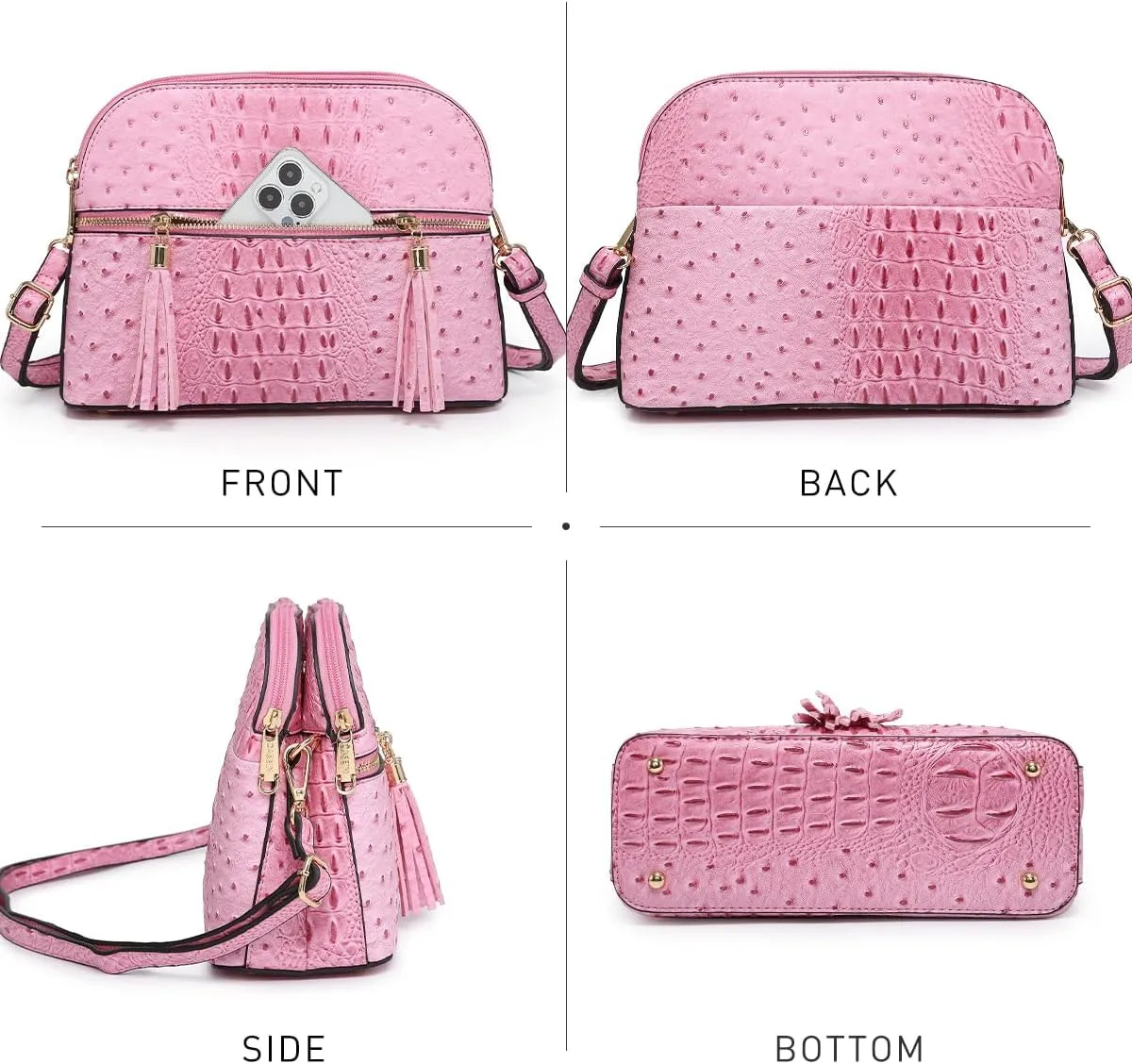 Dasein Women Tassel Zipper Pocket Crossbody Bag Shoulder Purse Fashion Travel Bag with Multi Pockets