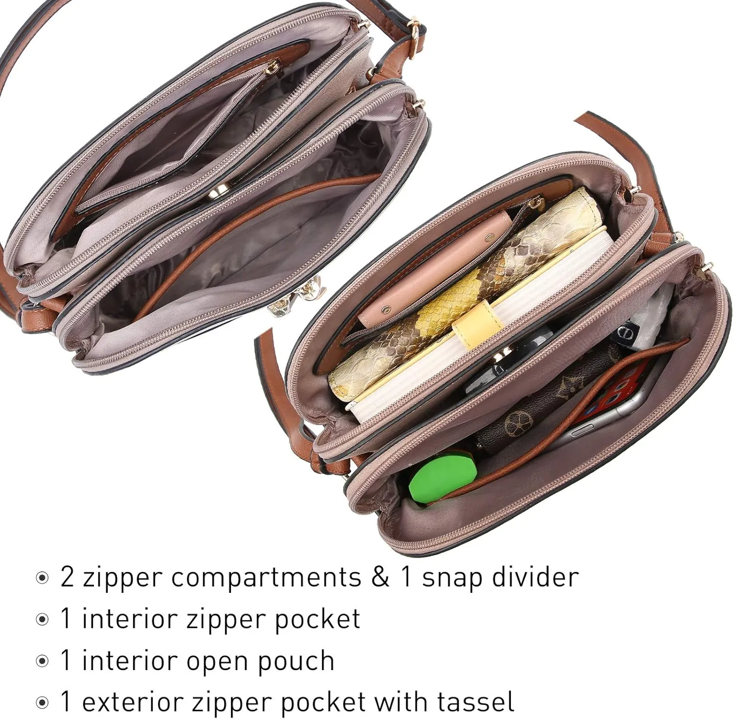 Dasein Women Tassel Zipper Pocket Crossbody Bag Shoulder Purse Fashion Travel Bag with Multi Pockets