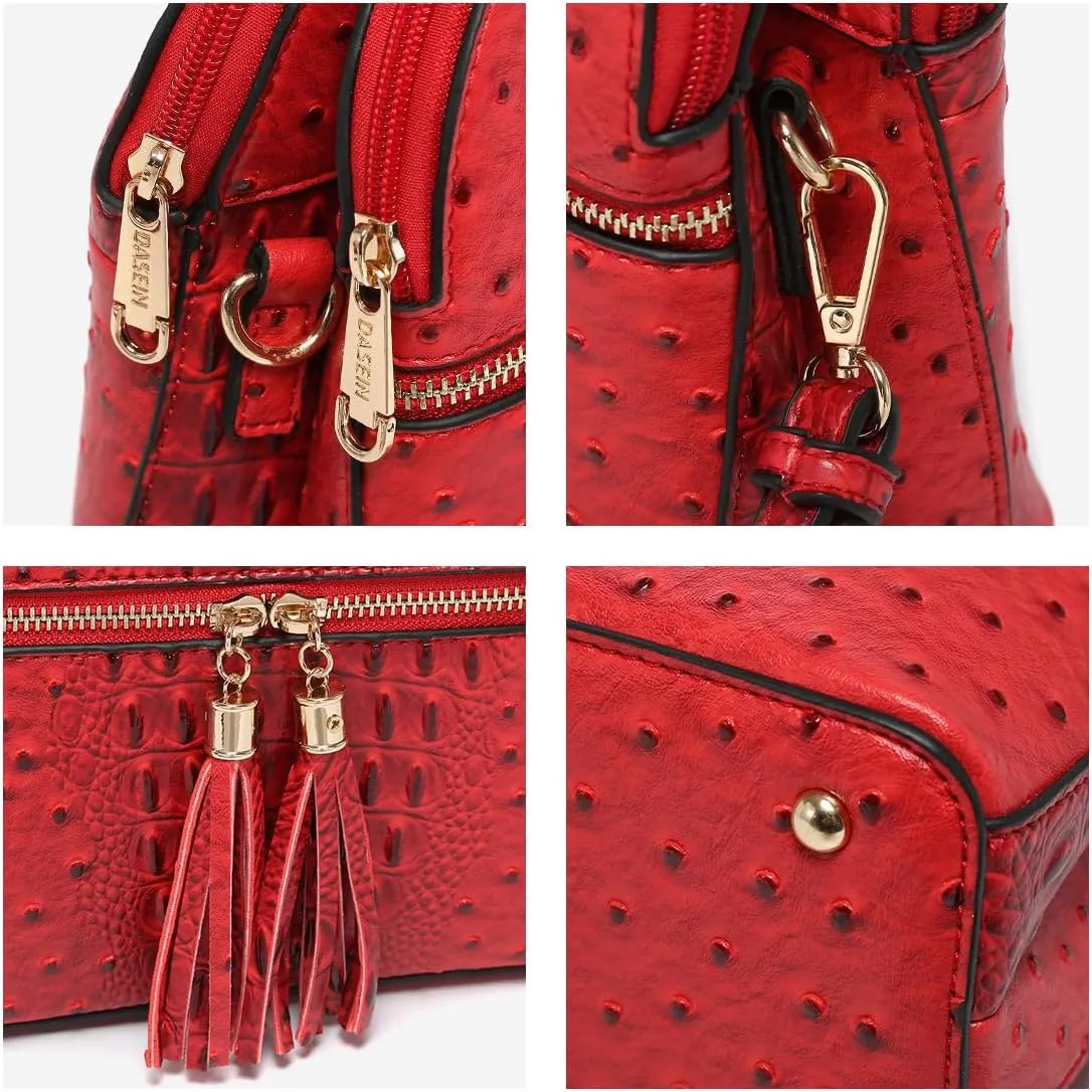 Dasein Women Tassel Zipper Pocket Crossbody Bag Shoulder Purse Fashion Travel Bag with Multi Pockets