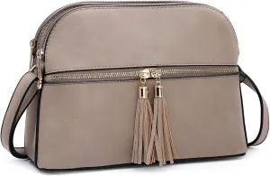 Dasein Women Tassel Zipper Pocket Crossbody Bag Shoulder Purse Fashion Travel Bag with Multi Pockets