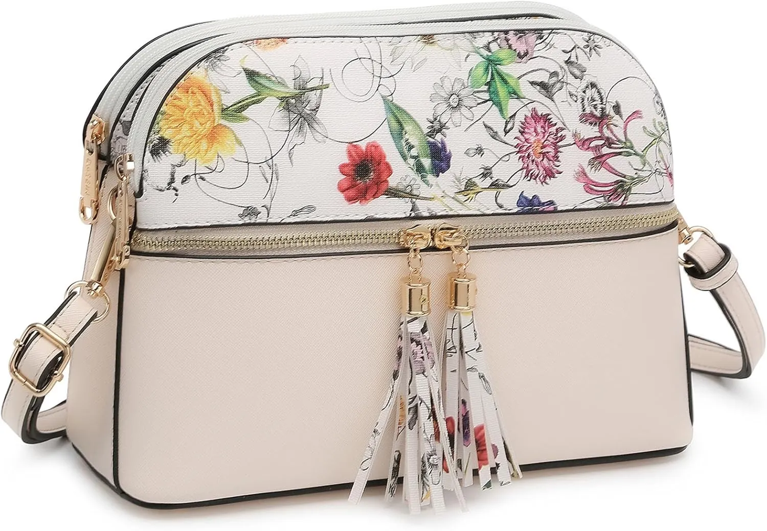 Dasein Women Tassel Zipper Pocket Crossbody Bag Shoulder Purse Fashion Travel Bag with Multi Pockets