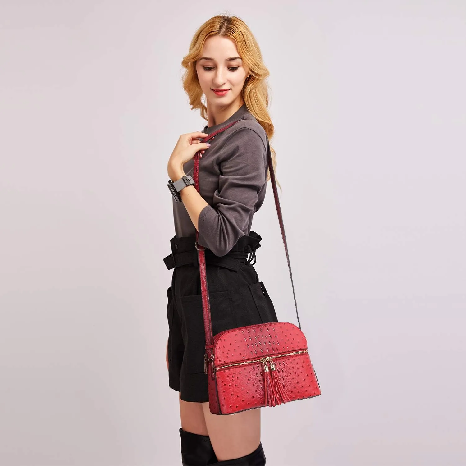 Dasein Women Tassel Zipper Pocket Crossbody Bag Shoulder Purse Fashion Travel Bag with Multi Pockets