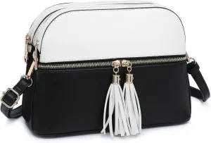 Dasein Women Tassel Zipper Pocket Crossbody Bag Shoulder Purse Fashion Travel Bag with Multi Pockets