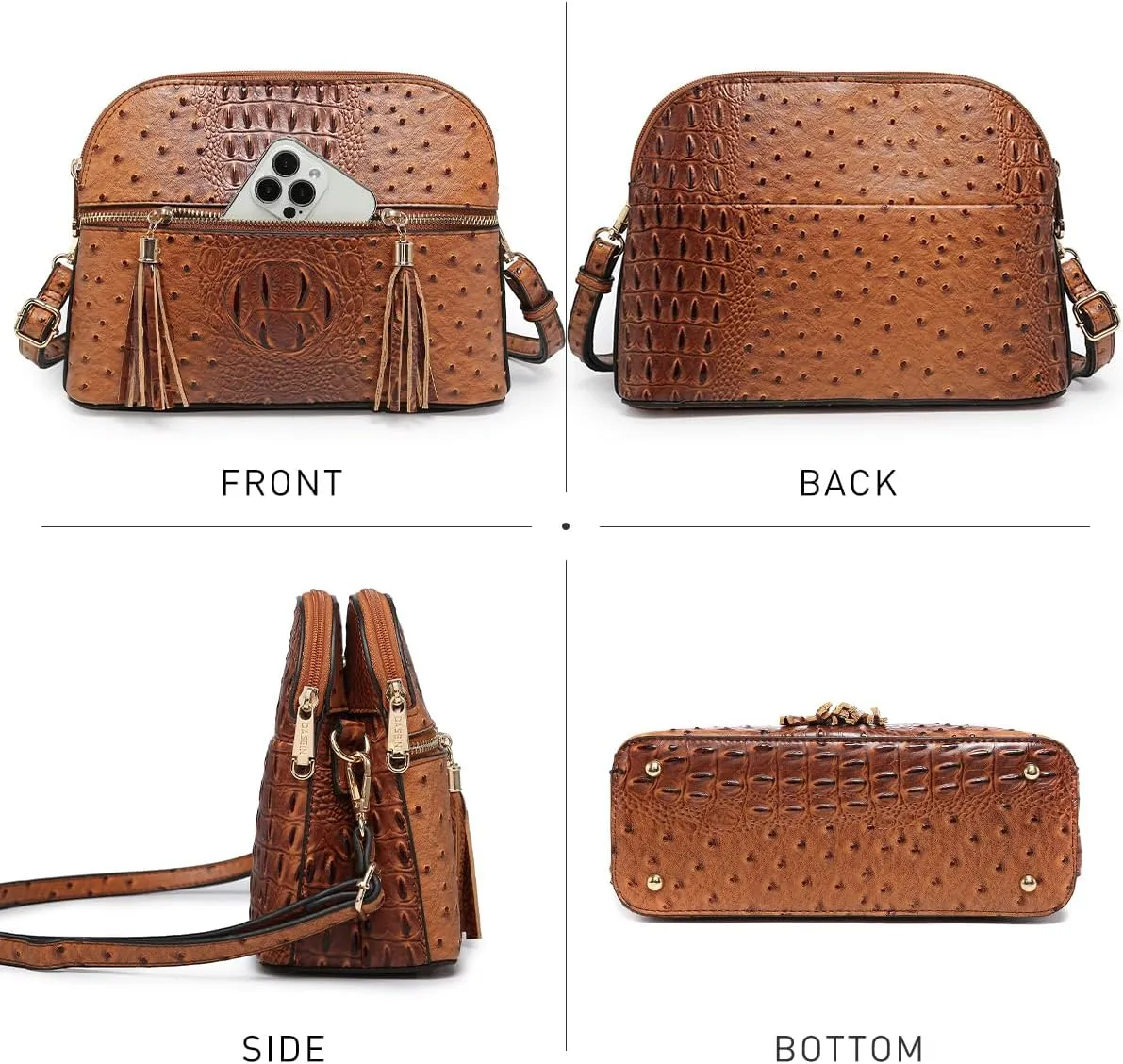 Dasein Women Tassel Zipper Pocket Crossbody Bag Shoulder Purse Fashion Travel Bag with Multi Pockets