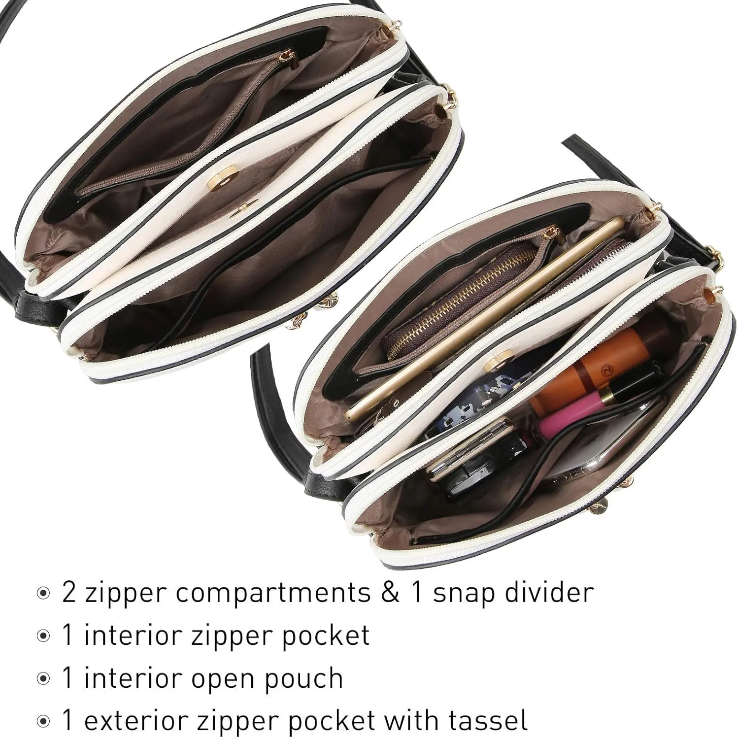Dasein Women Tassel Zipper Pocket Crossbody Bag Shoulder Purse Fashion Travel Bag with Multi Pockets