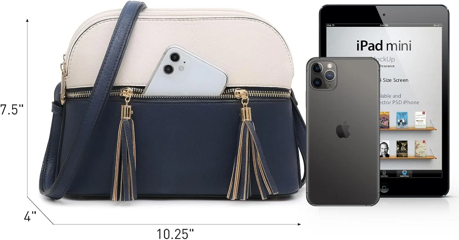Dasein Women Tassel Zipper Pocket Crossbody Bag Shoulder Purse Fashion Travel Bag with Multi Pockets