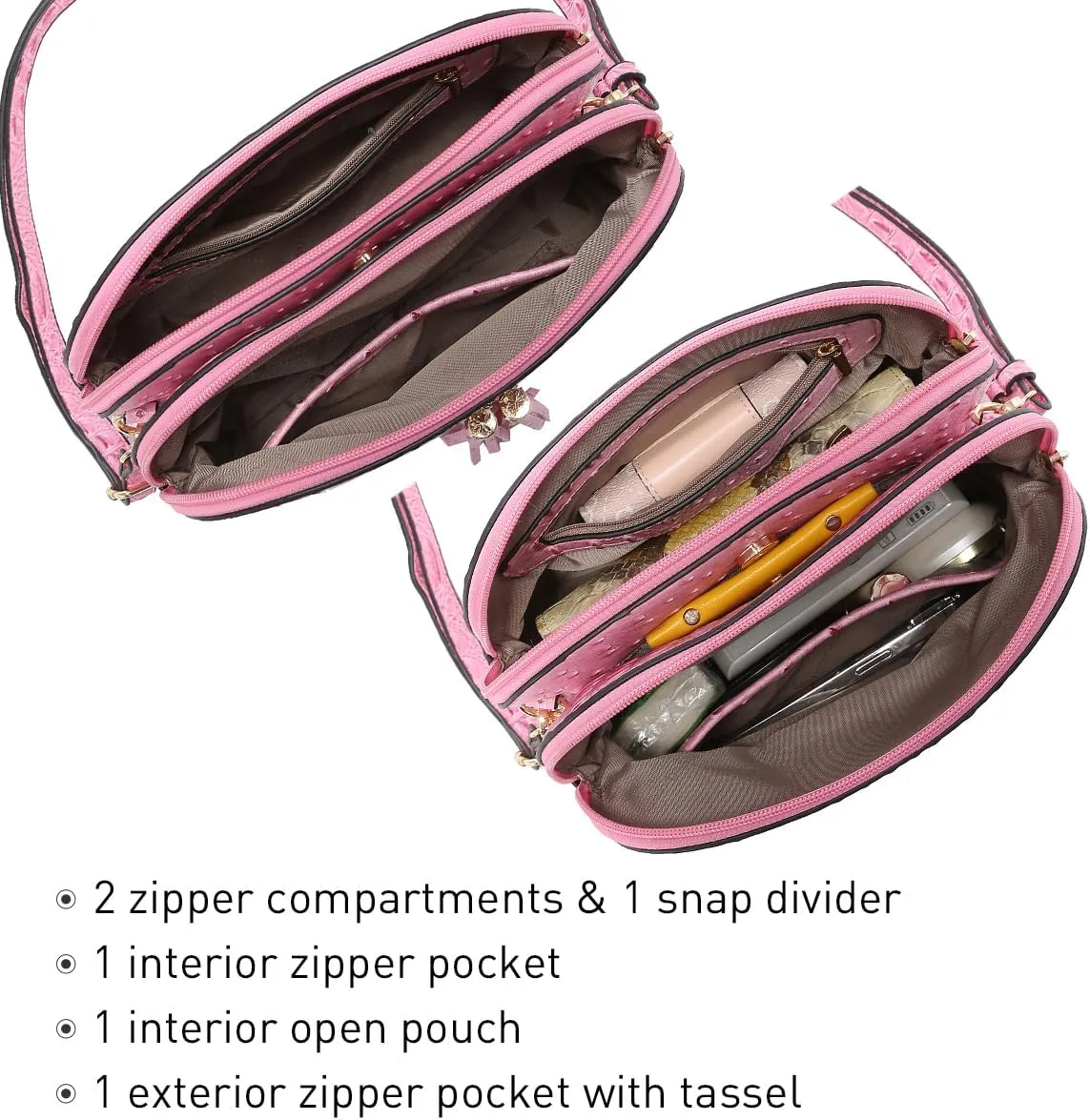 Dasein Women Tassel Zipper Pocket Crossbody Bag Shoulder Purse Fashion Travel Bag with Multi Pockets