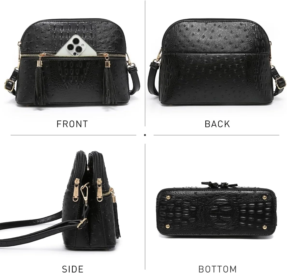 Dasein Women Tassel Zipper Pocket Crossbody Bag Shoulder Purse Fashion Travel Bag with Multi Pockets
