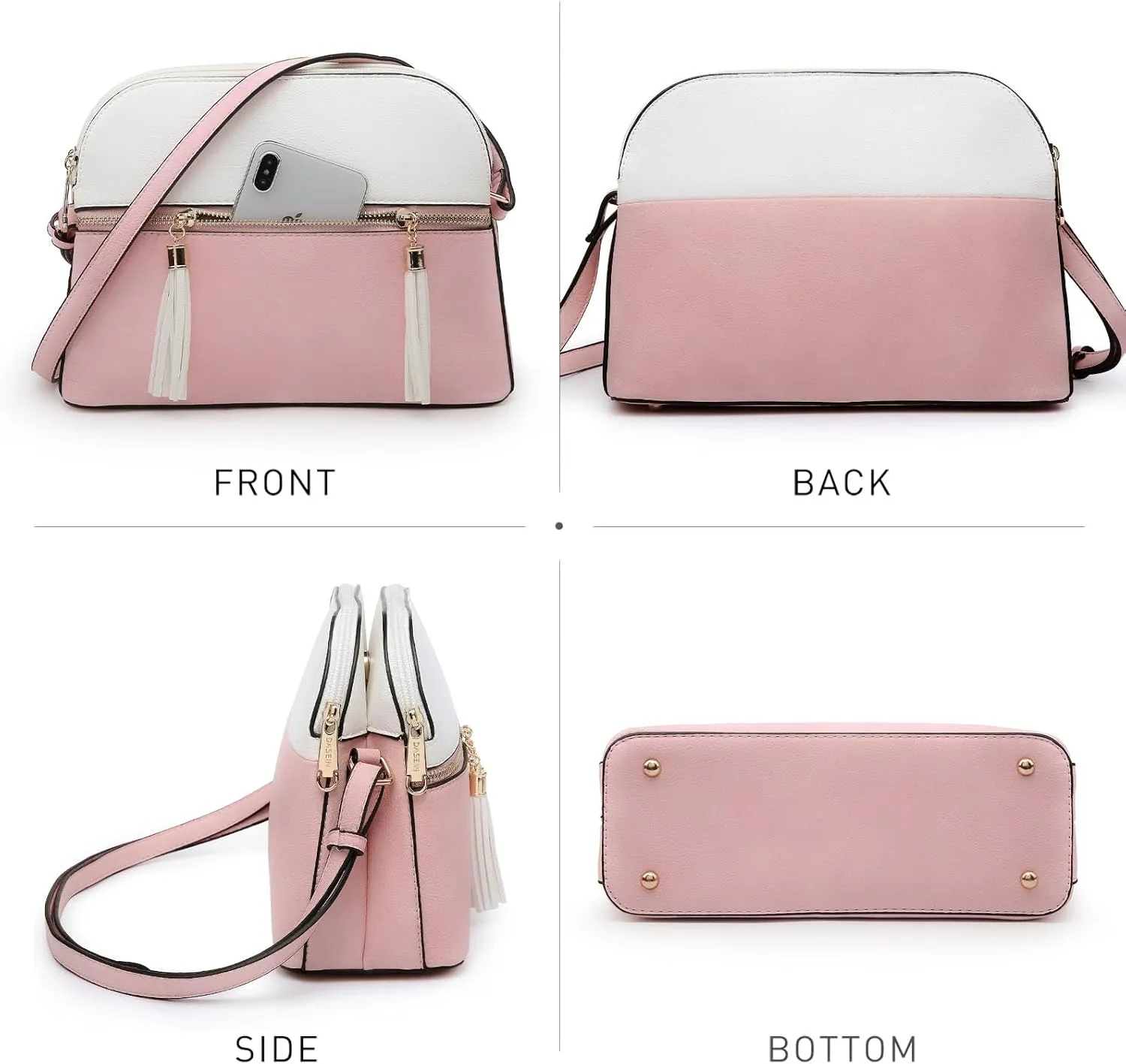 Dasein Women Tassel Zipper Pocket Crossbody Bag Shoulder Purse Fashion Travel Bag with Multi Pockets