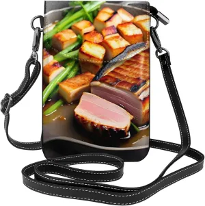 Delicious grilled meat Women's crossbody bag, crossbody phone bag, tassel wallet with shoulder strap, best gift for women.