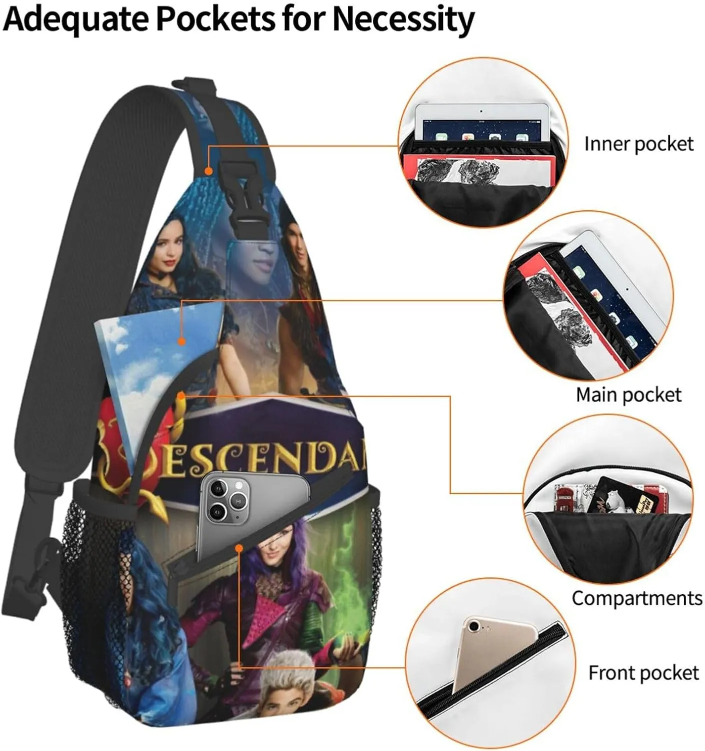 Desc-endants 3 Crossbody Bag Sling Shoulder Backpack, for Outdoor Travel,Sports,Camping,Hiking,Shoulder Bags