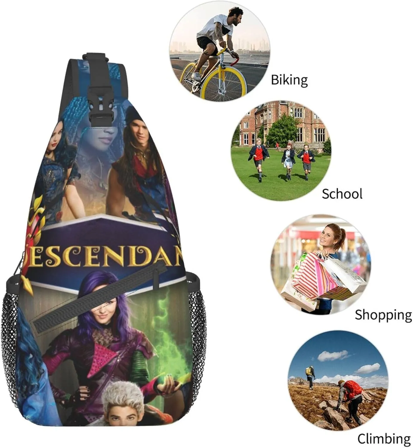 Desc-endants 3 Crossbody Bag Sling Shoulder Backpack, for Outdoor Travel,Sports,Camping,Hiking,Shoulder Bags
