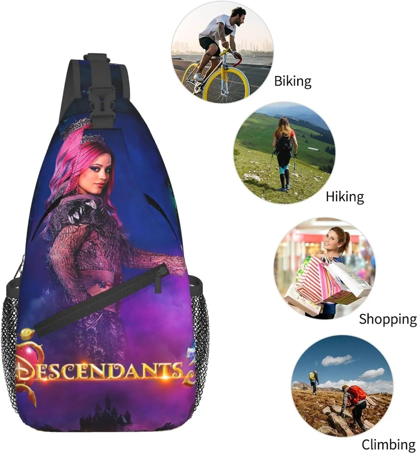 Desc-endants 3 Crossbody Bag Sling Shoulder Backpack, for Outdoor Travel,Sports,Camping,Hiking,Shoulder Bags