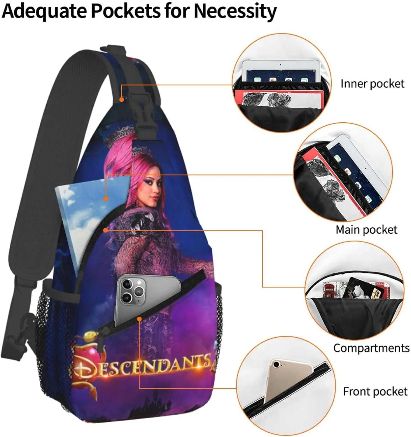 Desc-endants 3 Crossbody Bag Sling Shoulder Backpack, for Outdoor Travel,Sports,Camping,Hiking,Shoulder Bags