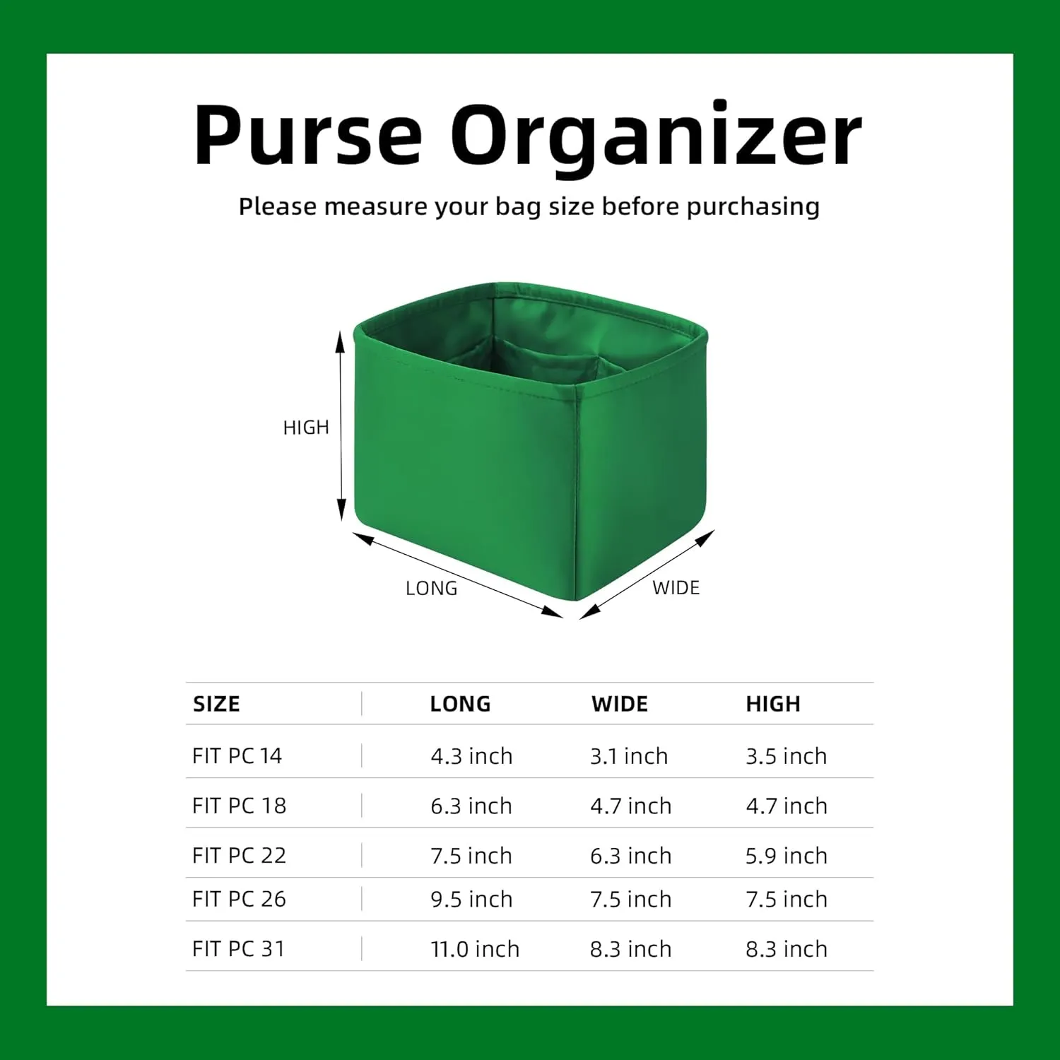 DGAZ Purse Organizer Silky Smooth For Picotin 14/18/22/26/31 Bags,Silk,Luxury Handbag Tote in Bag Shapers(Bambou,PC18)