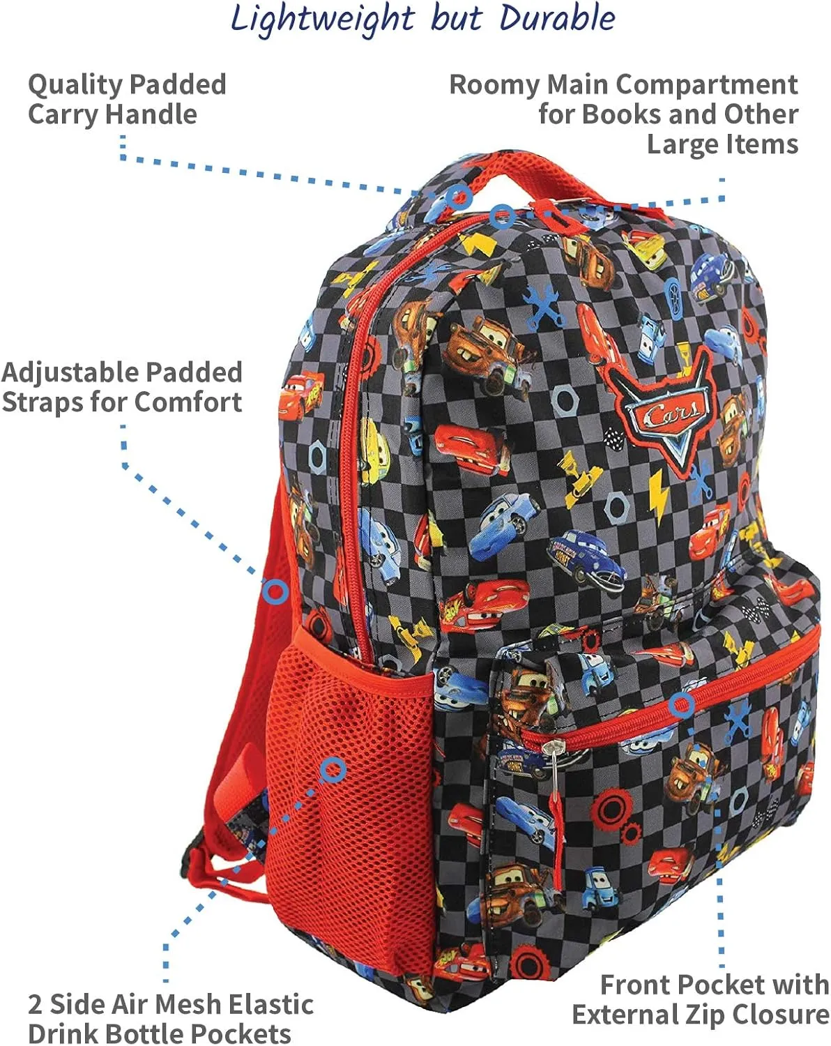Disney Cars Boy's Girl's 16 Inch School Backpack Bag Lightning McQueen Mater (One Size, Black/Red)