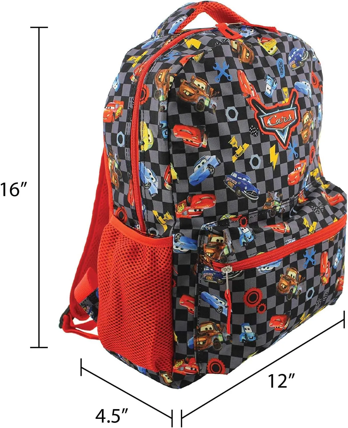 Disney Cars Boy's Girl's 16 Inch School Backpack Bag Lightning McQueen Mater (One Size, Black/Red)