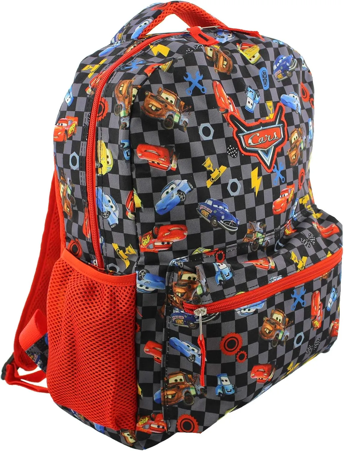 Disney Cars Boy's Girl's 16 Inch School Backpack Bag Lightning McQueen Mater (One Size, Black/Red)