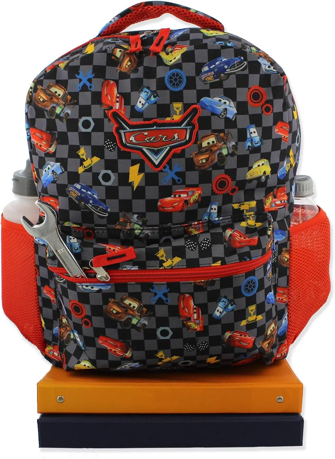 Disney Cars Boy's Girl's 16 Inch School Backpack Bag Lightning McQueen Mater (One Size, Black/Red)