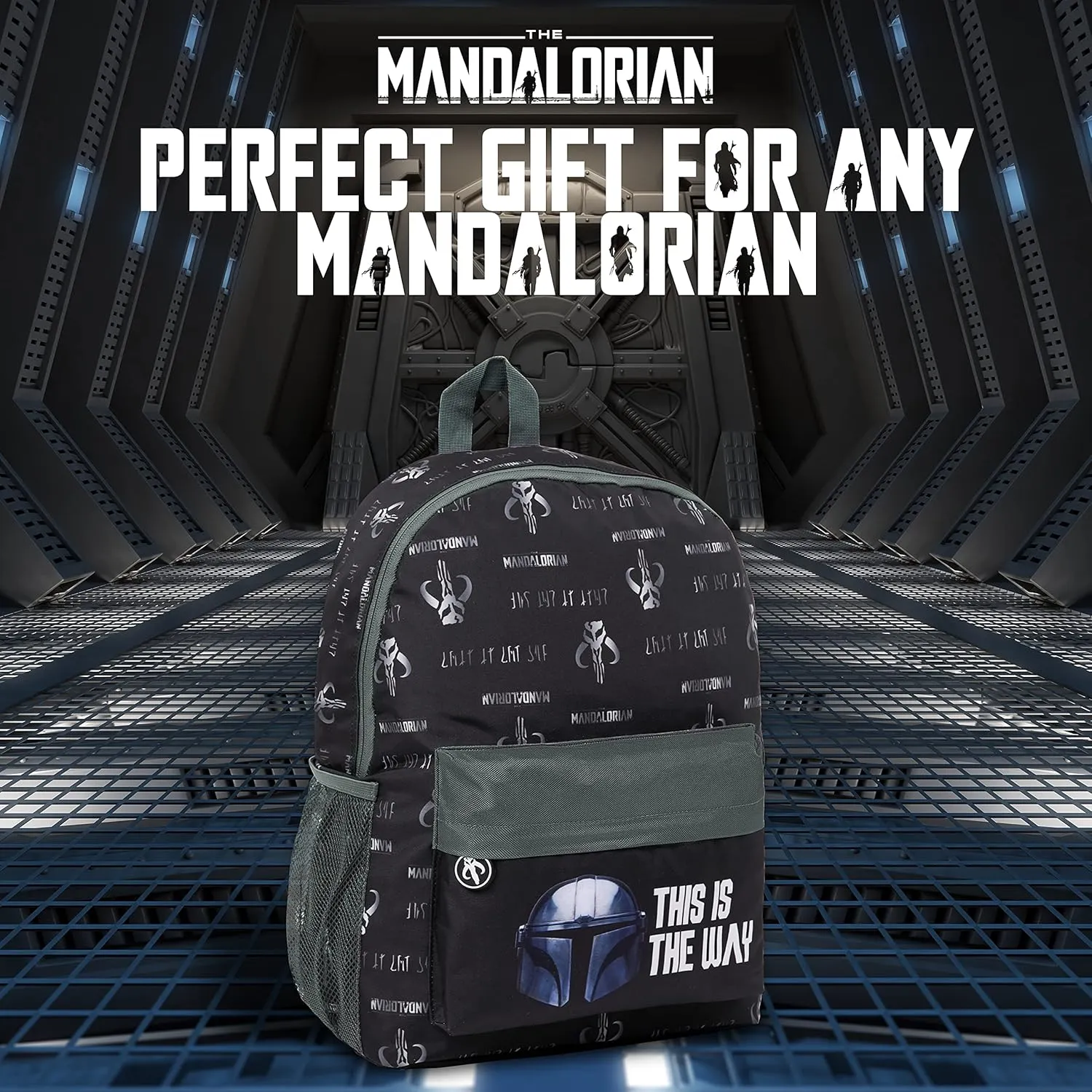 Disney The Mandalorian School Bag Baby Yoda Kids Backpack for School Travel Sports Zipped Pocket Star Wars Gifts (Black)