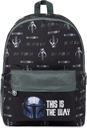 Disney The Mandalorian School Bag Baby Yoda Kids Backpack for School Travel Sports Zipped Pocket Star Wars Gifts (Black)