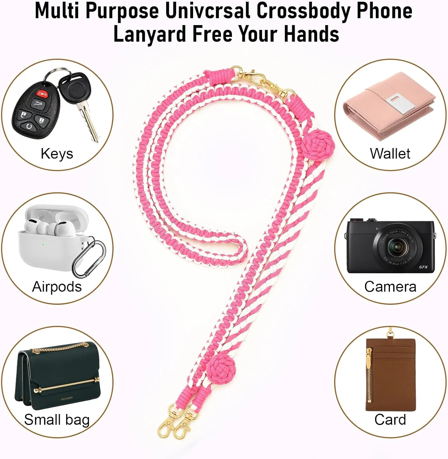 DoreenBow Phone Lanyard Boho Macrame Phone Strap Charm Handmade Crossbody Phone Lanyard Shoulder Neck Straps Pendant