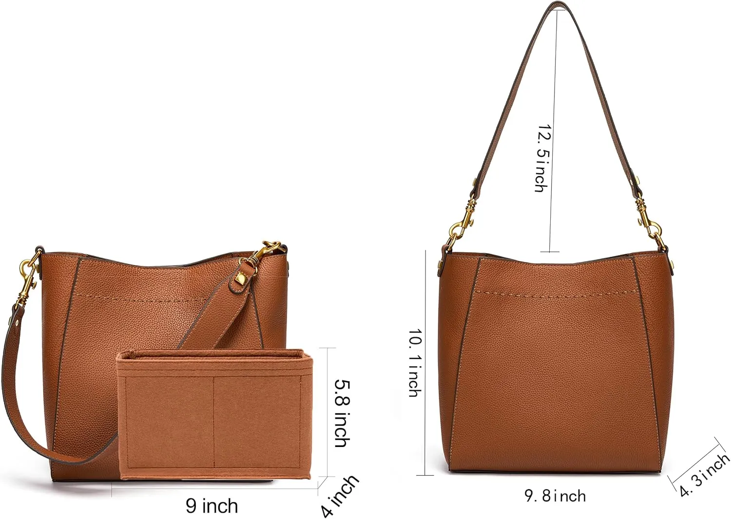 DORIS&JACKY Leather Bucket Tote Bags for Women Designer Shoulder Hobo Purse and Handbags with Detachable Wide Strap