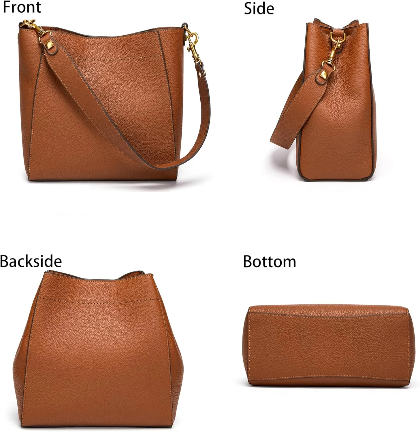 DORIS&JACKY Leather Bucket Tote Bags for Women Designer Shoulder Hobo Purse and Handbags with Detachable Wide Strap