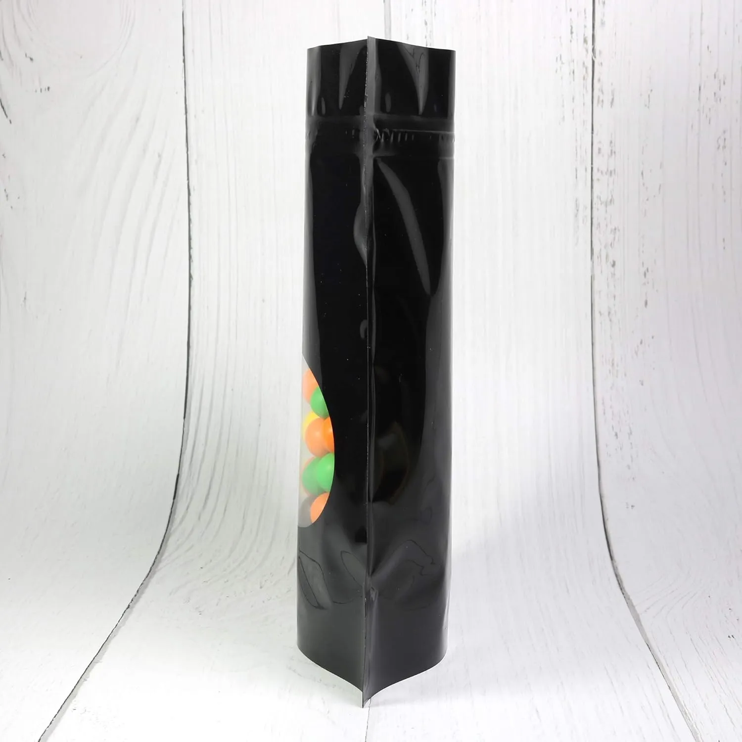 Double-Sided Matte/Glossy Color with Clear Round Window Stand-Up Pouch (100 Bags/Pack) (4.7" x 7.1", Glossy Black)