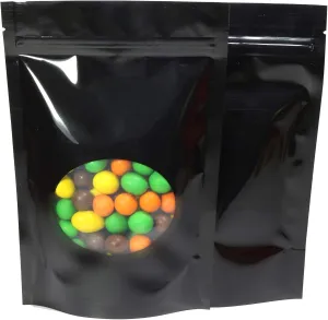 Double-Sided Matte/Glossy Color with Clear Round Window Stand-Up Pouch (100 Bags/Pack) (4.7" x 7.1", Glossy Black)