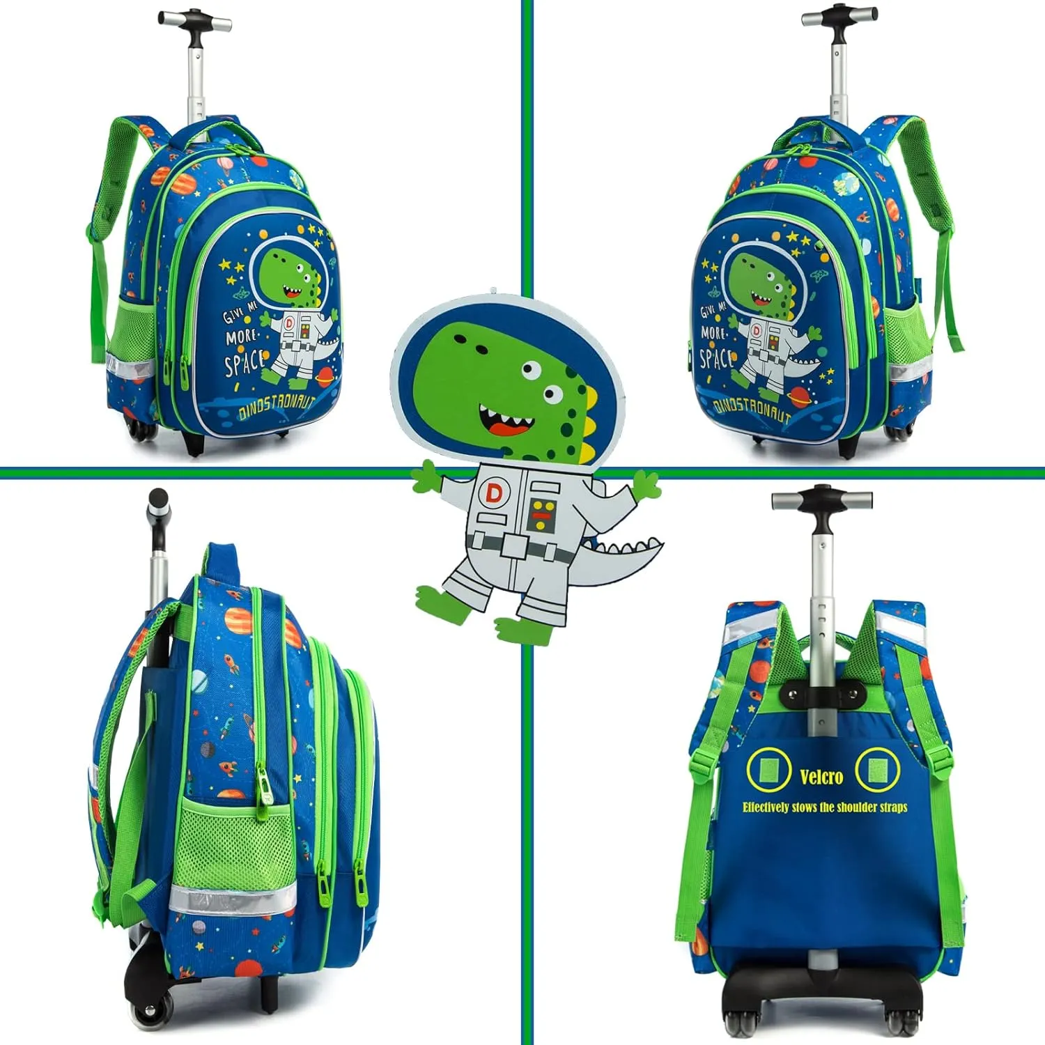 Egchescebo School Bags Kids Rolling Dinosaur Backpack for Boys Kids Luggage Kids Suitcase With Wheels Trolley Wheeled Backpacks for Boys Travel Bags 3PCS Boys Cat Backpack With Lunch Box Blue