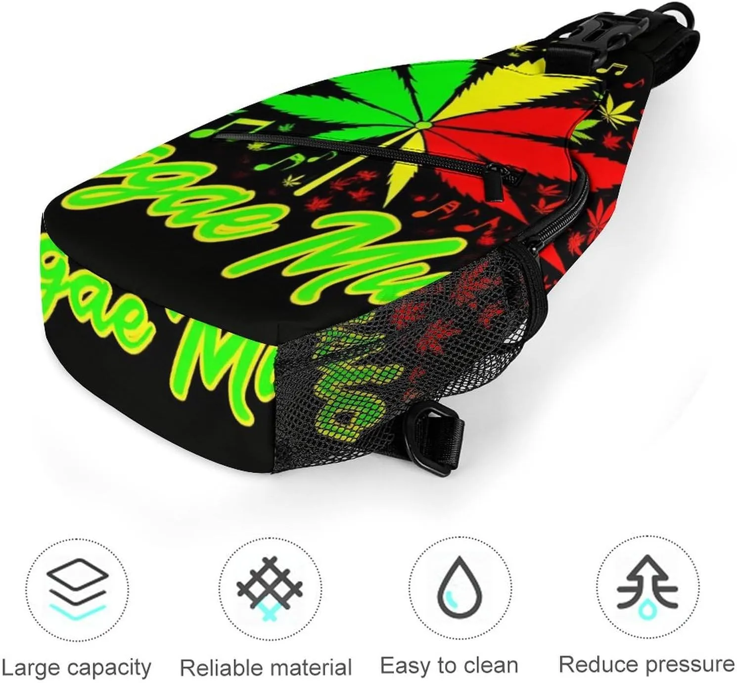 Elegant Crossbody Backpack, Rasta Flag Weedleaf Leaves Reggae Music Travel Hiking Chest Bag Adjustable Sling Pack for Purses Shoulder Bag for Women Men's Travel,Sports