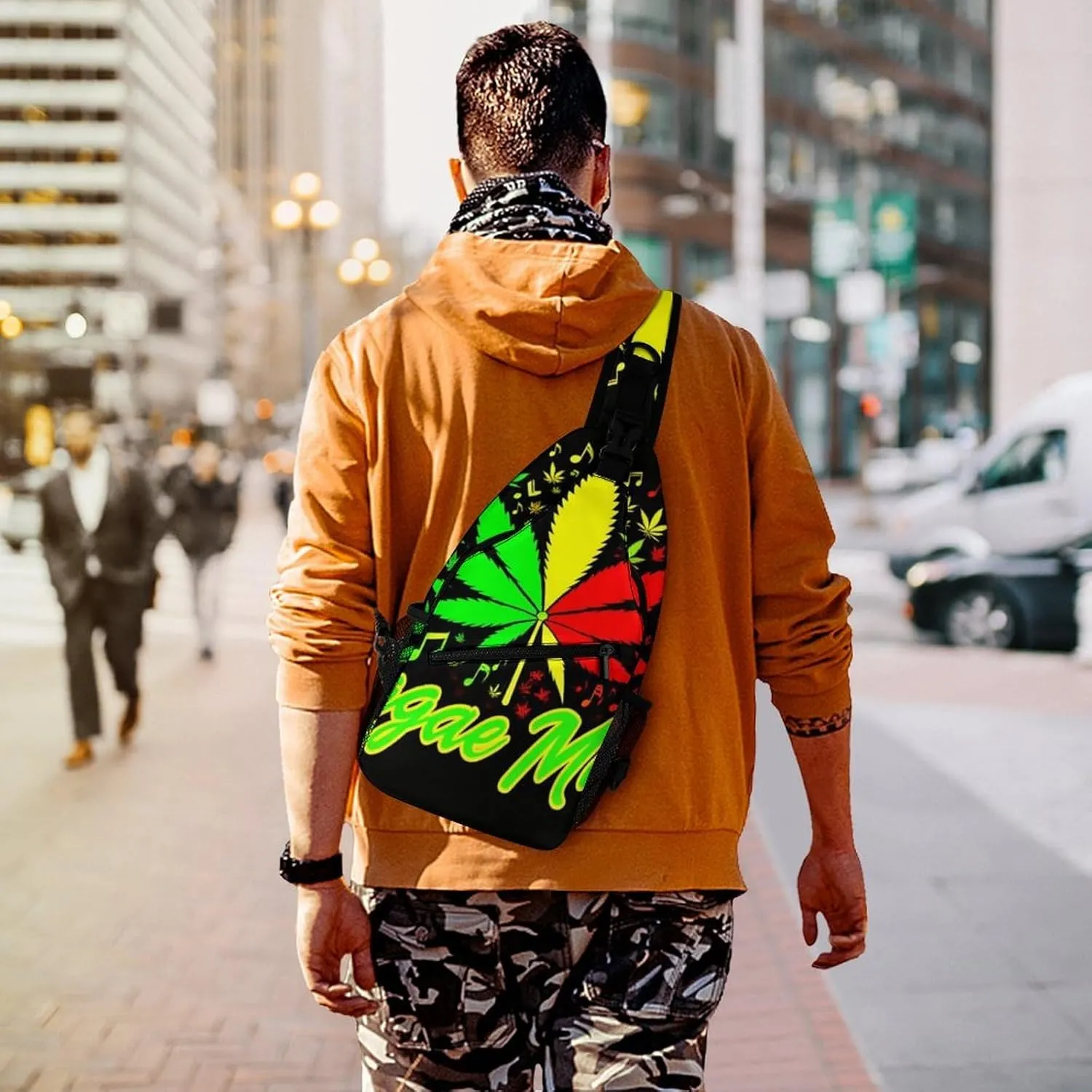 Elegant Crossbody Backpack, Rasta Flag Weedleaf Leaves Reggae Music Travel Hiking Chest Bag Adjustable Sling Pack for Purses Shoulder Bag for Women Men's Travel,Sports