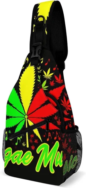 Elegant Crossbody Backpack, Rasta Flag Weedleaf Leaves Reggae Music Travel Hiking Chest Bag Adjustable Sling Pack for Purses Shoulder Bag for Women Men's Travel,Sports