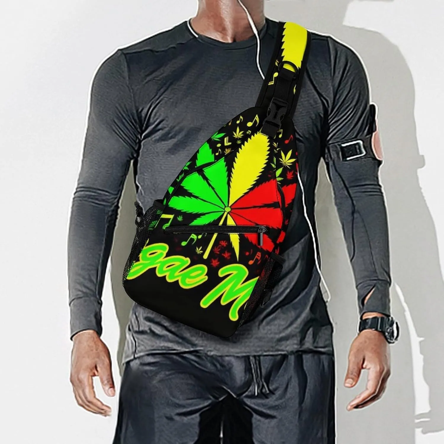 Elegant Crossbody Backpack, Rasta Flag Weedleaf Leaves Reggae Music Travel Hiking Chest Bag Adjustable Sling Pack for Purses Shoulder Bag for Women Men's Travel,Sports