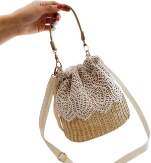 Elegant Lace Trim Straw Handbag for Women Stylish and Versatile Shoulder Crossbody Bags