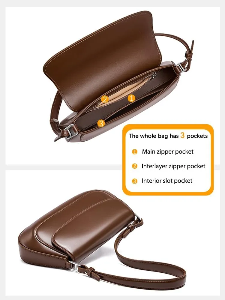 Elegant Leather Shoulder Bag Handbag For Women, French Fashion Underarm Purse with Hidden Magnetic Buckle Closure