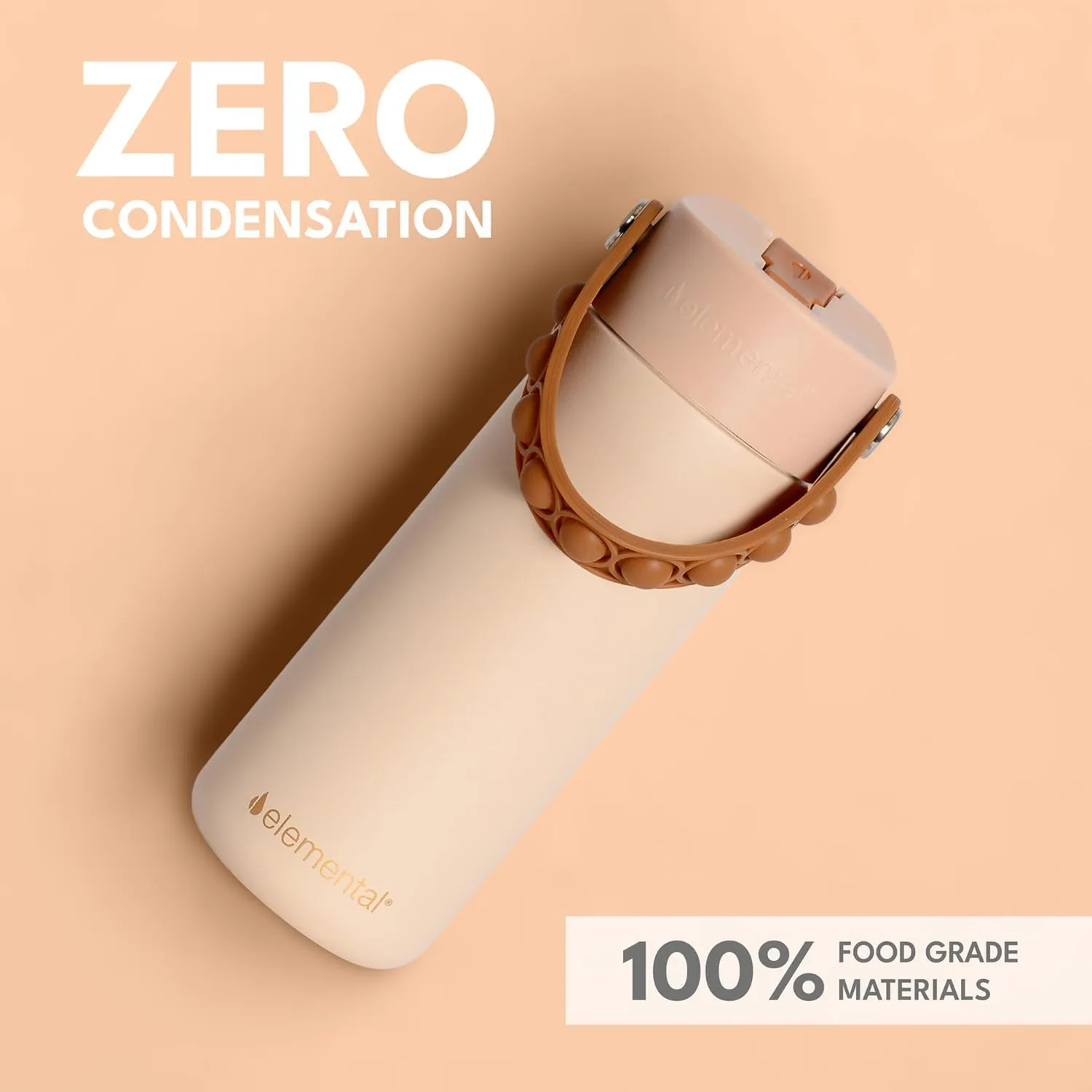 Elemental 100% Leak Proof When Spout is Closed Insulated Kids Water Bottle, Stainless Steel Bottle for School with Straw Lid & Pop-It Handle, for Travel and Sports, 18oz - Beige