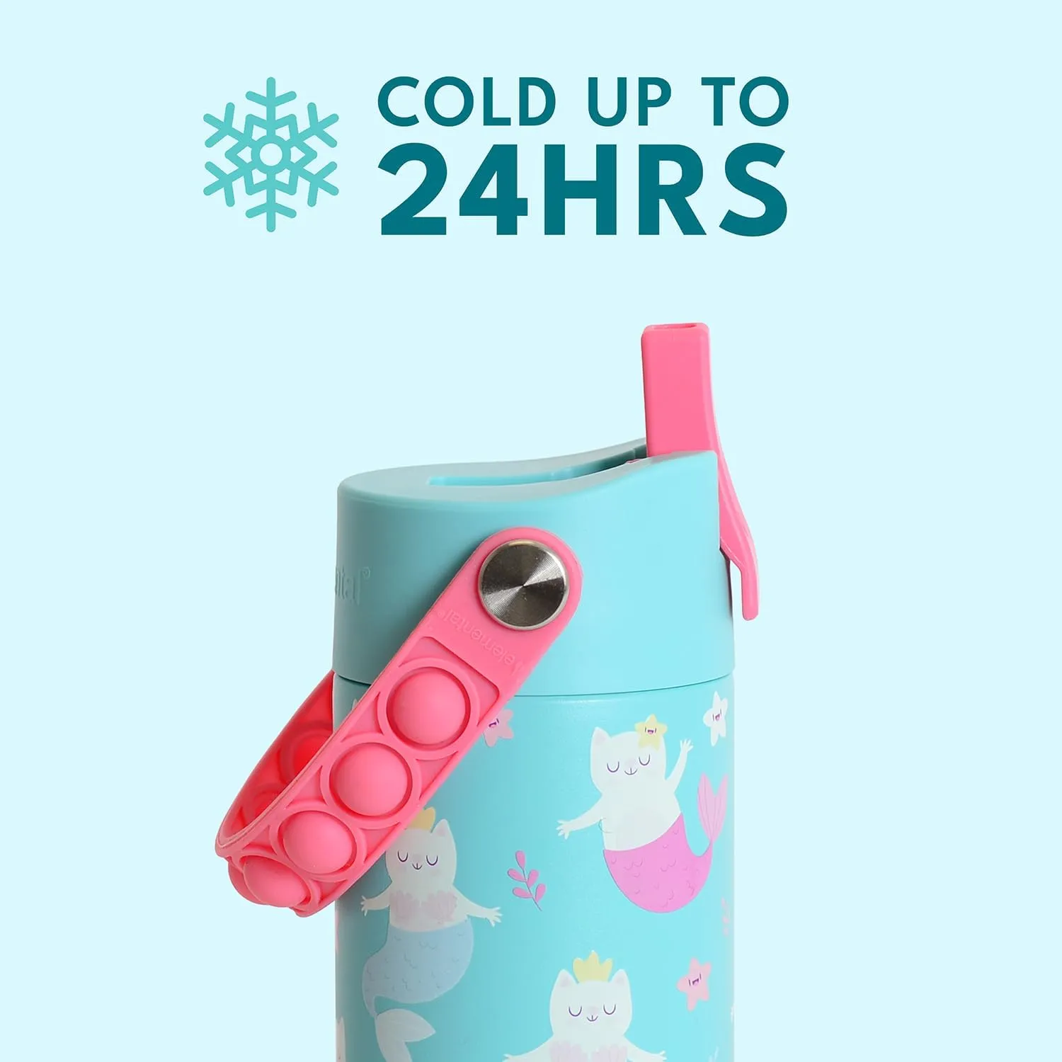 Elemental 100% Leak Proof When Spout is Closed Insulated Kids Water Bottle, Stainless Steel Bottle for School with Straw Lid & Pop-It Handle, for Travel and Sports, 18oz - Meowmaid