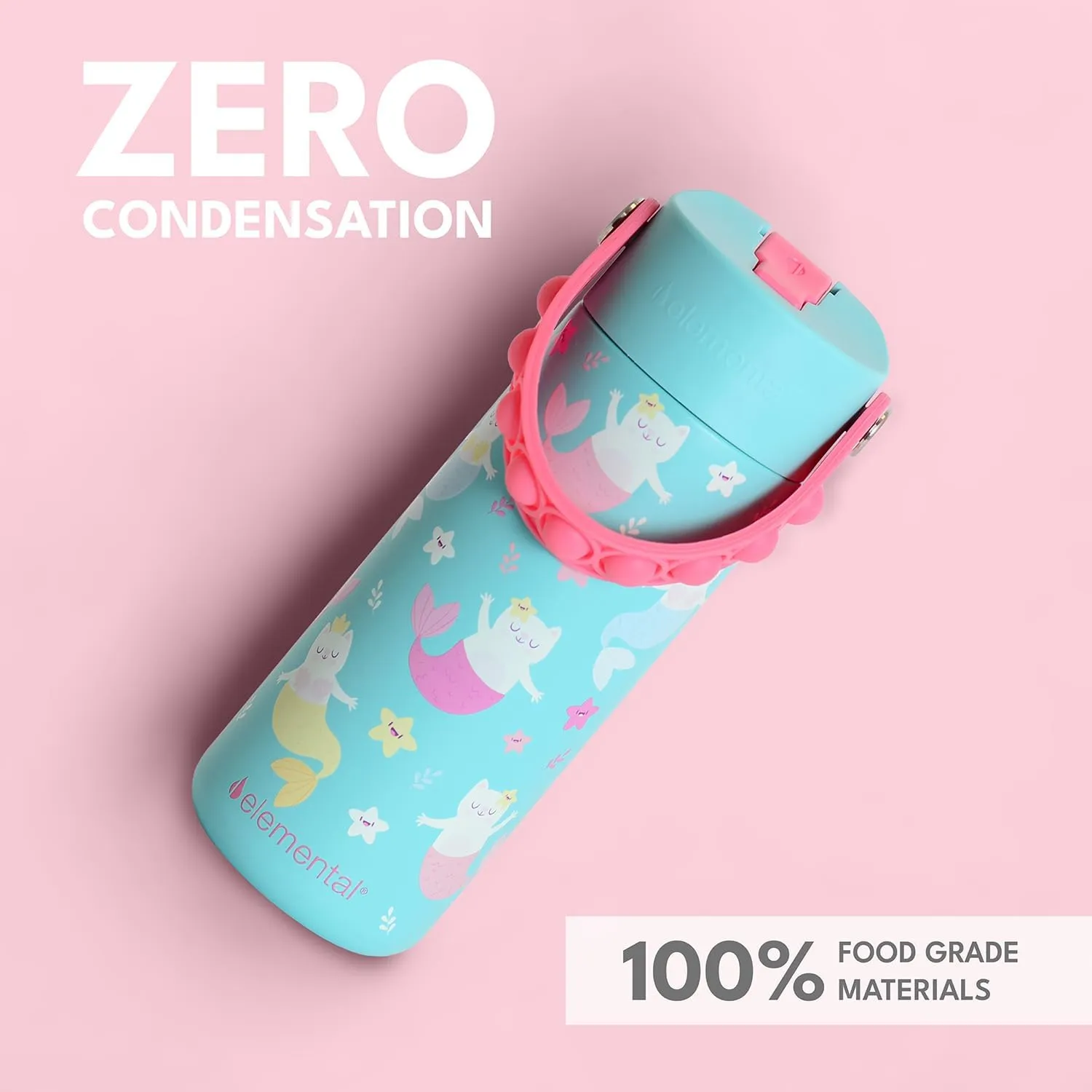 Elemental 100% Leak Proof When Spout is Closed Insulated Kids Water Bottle, Stainless Steel Bottle for School with Straw Lid & Pop-It Handle, for Travel and Sports, 18oz - Meowmaid