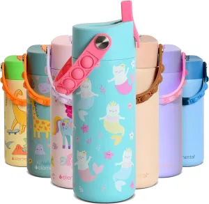 Elemental 100% Leak Proof When Spout is Closed Insulated Kids Water Bottle, Stainless Steel Bottle for School with Straw Lid & Pop-It Handle, for Travel and Sports, 18oz - Meowmaid