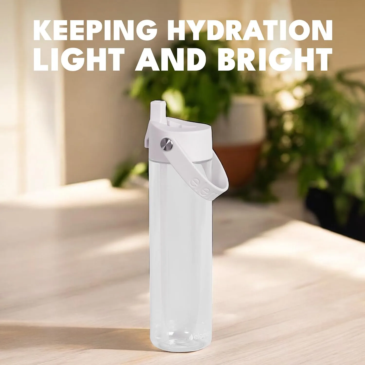 Elemental Splash Water Bottle with Straw - BPA-Free Tritan Plastic Reusable Water Bottle with Strap - Leak-Proof Waterbottle for Travel, Gym and Sports - 26oz